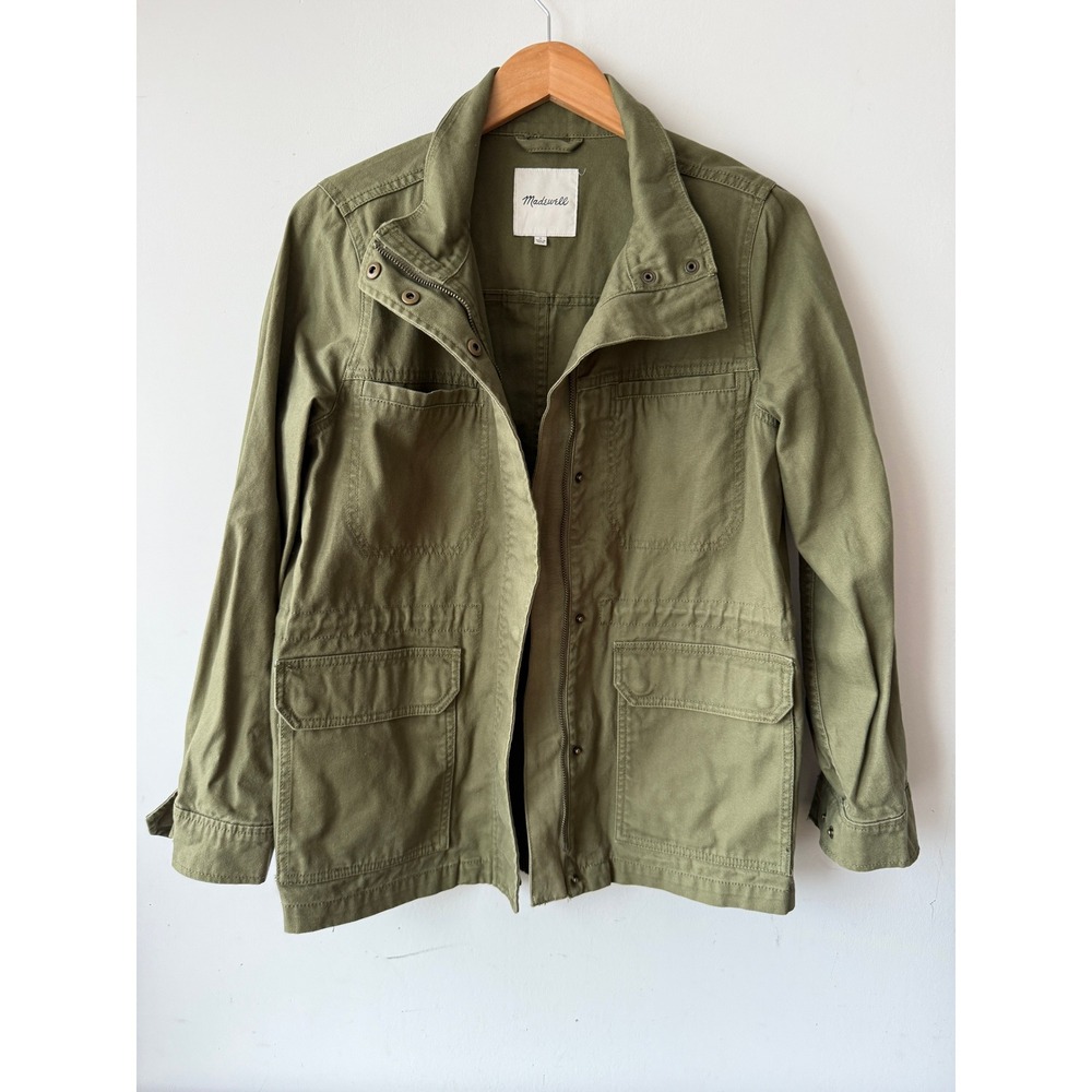 Madewell Womens Military Field Jacket Olive Green 100% Cotton Canvas Coat Medium